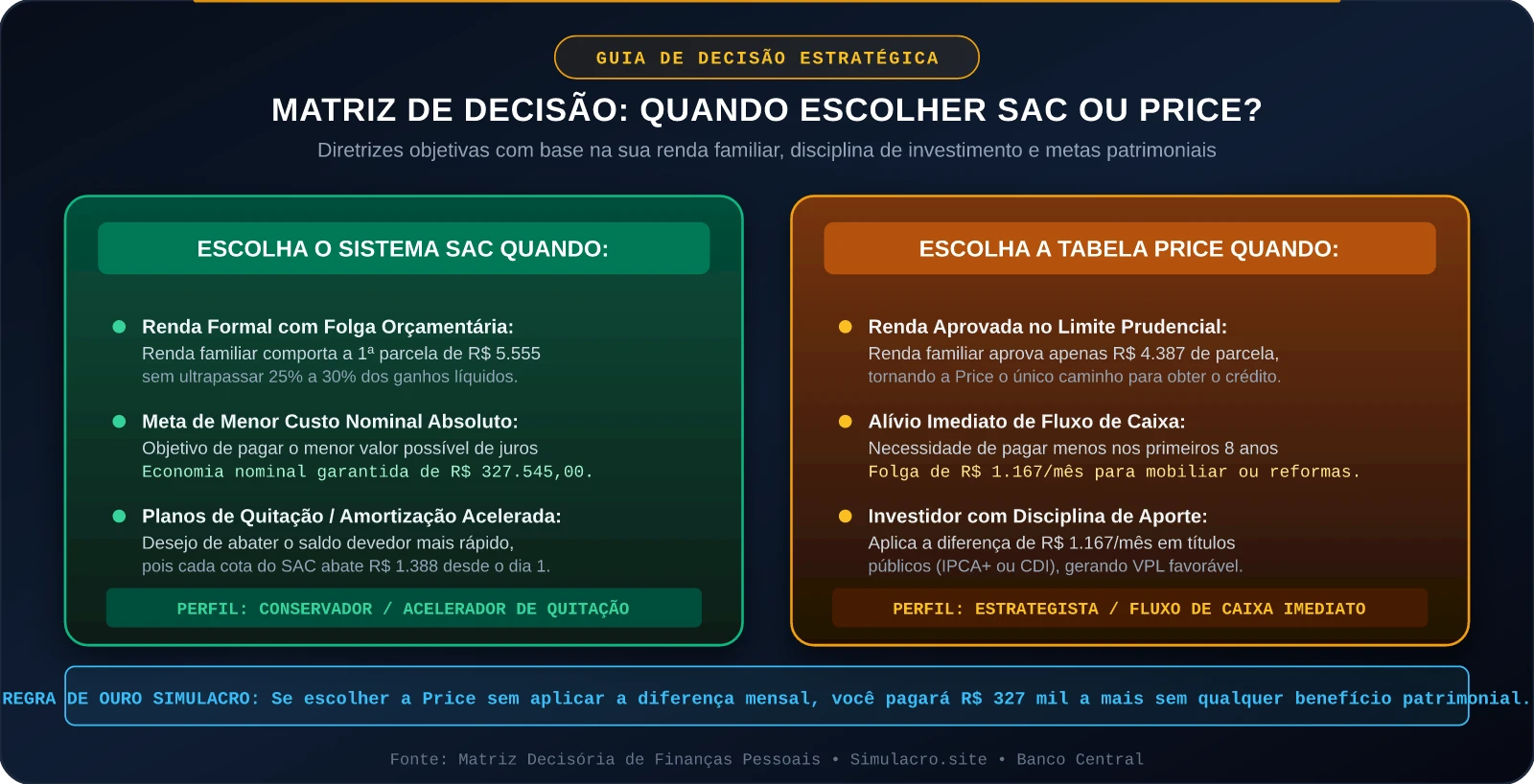 Matriz de Decisão: Quando Escolher SAC ou Price?